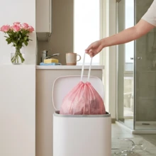 Heavy Duty Drawstring Trash Bags 50PCS - Leak-Proof High Pressure Sealing, Easy To Tie Foldable, For Bathroom Kitchen Office Hotel Party Storage, Rose Scent, 4 Gallon - 粉色 - 查看 7