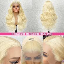 200% 密度 28 英寸金色波浪假发，混合真人发透明发际线长波浪假发，613 金色波浪假发（混合发丝，由真人发、合成纤维和蛋白质纤维制成） - S613 - 查看 3