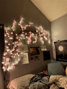 1 Piece Of 96LED Pink Cherry Tree Vine Lamp, USB Model With 8 Flashing Modes, Soft And Bendable Fairy Light, Suitable For Home Decoration/Fairy Garden/Room Decoration/Wall Decoration/Yard Decoration/Holiday Party Decoration/Game Room Decoration/Office Decoration - 粉色 - 查看 1