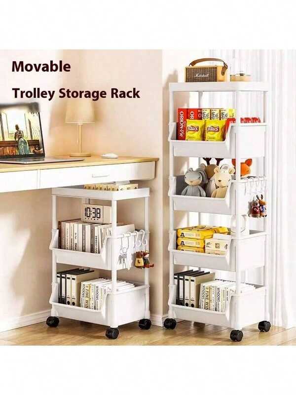 Extra Large 5-Tier Rolling Storage Cart With Wheels - White Plastic Multi-Layer Organizer For Living Room, Bedroom, Office, Or Garage Space Optimization, Slim Rolling Storage Cart