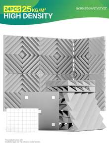 OSITE SKY 24 miếng - Xốp cách âm (12x12x2 inch) Tấm cách âm rãnh kim cương | Giãn nở nhanh, dễ lắp đặt | Miếng dán tường trang trí nhà/văn phòng - 24 chiếc (Kèm băng dính) - Xem 2