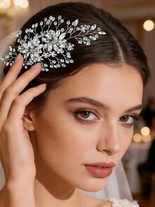 1 chiếc lược cài tóc hình hoa pha lê bạc, phụ kiện tóc thủ công thanh lịch, đa năng cho đám cưới và sử dụng hàng ngày. - Bạc - Xem 6