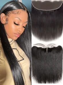 #1B Women's Straight 13x4 Lace Front Closure Human Hair, Pre-Plucked Natural Hairline, Transparent Soft Lace, Hand-Tied - 130% Density, 8-16Inch - Natural Black - View 2