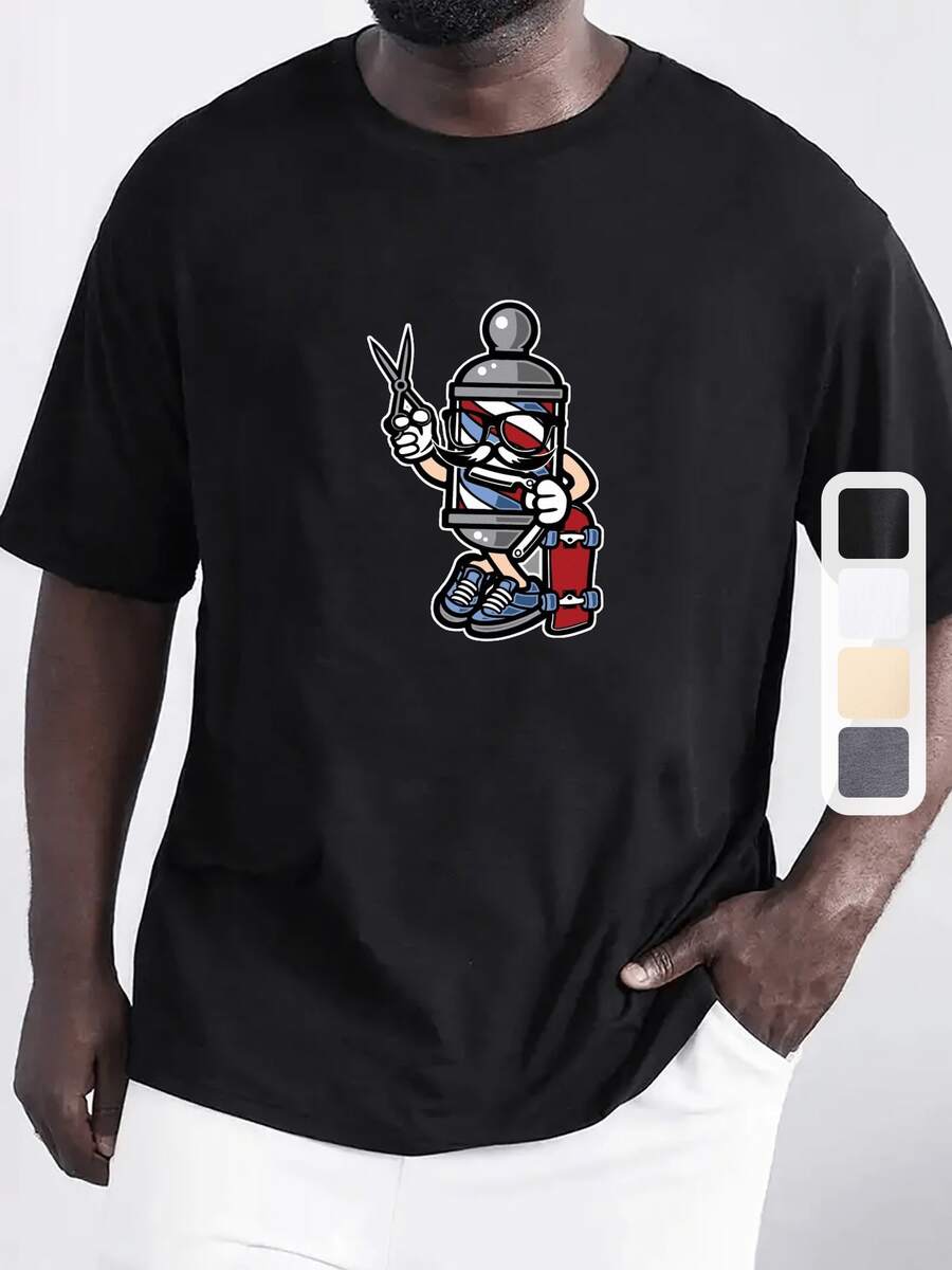 Camiseta para Hombre - Estilo Barbería - Ajuste en Hombros y Frente - Diseño con Patrón - Negro - Ver 1
