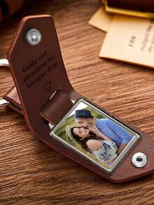 Llavero de cuero personalizado con foto para hombres, llavero con foto personalizada, llavero grabado, regalo de aniversario para él, regalos de Navidad - Multicolor - Ver 7