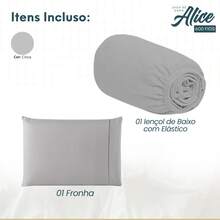 Jogo de Cama Viúva Viuvo Solteiro 2 Peças Algodão Egípcio 600 Fios Tecido Grosso + Fronha Ponto Palito Toque Super Macio - Cinza - Visão 2