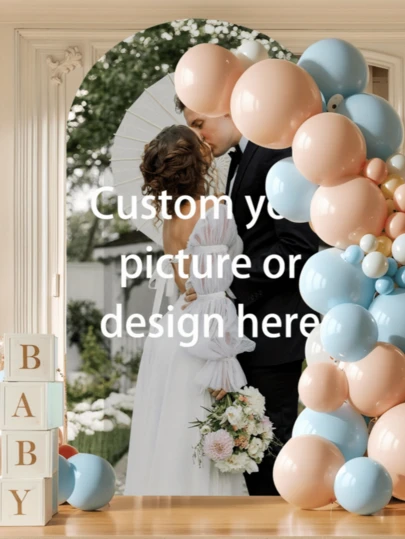 1Pc Personalized Spandex Arch Backdrop Cover, Custom Photo Arch Set, Custom Polyester Elastic Wedding Bachelorette Party Arch Cover, Custom Arch Backdrop Cover Fit Round Top Backdrop Frame Stand, Arch Backdrop Cover For Birthday, Theme Party, Wedding, Multiple Size Options