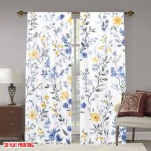 Bộ 2 rèm cửa họa tiết hoa màu xanh dương và vàng, rèm in hoa tươi sáng, lắp đặt treo trên thanh, phù hợp cho phòng khách rộng rãi, văn phòng hiện đại, ban công trang nhã, phòng ngủ thoải mái, phòng học ấm cúng, trang trí nhà cửa, thiết kế phẳng 2D. - Nhiều màu - Xem 7
