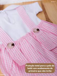 Baby Clothes Set: Gingham Checkered Overalls, 100% Cotton Suedine, Luxury Baby Boy/Girl Romper, Boy Collar, 1 To 9 Months - Hồng - Xem 4