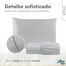 Jogo de Cama Viúva Viuvo Solteiro 2 Peças Algodão Egípcio 600 Fios Tecido Grosso + Fronha Ponto Palito Toque Super Macio - Cinza - Visão 3