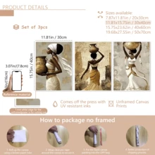3 Tranh nghệ thuật treo tường cổ điển, tranh in trên vải canvas - Tranh nghệ thuật treo tường phong cách Châu Phi, tối giản, hình ảnh người phụ nữ thanh lịch, điểm nhấn vàng, có khung hoặc không khung, trang trí phòng, trang trí nhà cửa, trang trí ký túc xá sinh viên, khách sạn, nhà ở, phòng khách, phòng ngủ, phòng tắm và văn phòng - Quà tặng trang trí tường - A - Xem 15