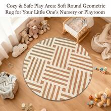 1pc Modern Geometric Round Rug, Soft Area Carpet For Living Room & Bedroom, Faux Wool Material, Washable - Multicolor - View 2