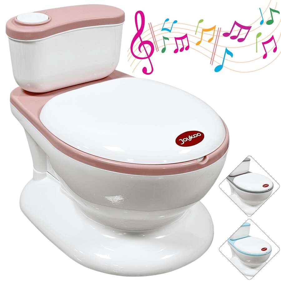 Joykoo Bañito Entrenador para Niños  Diseño Realista y Sonido de Agua Espacio para Toallitas Base Antideslizante - Rosa - Ver 1