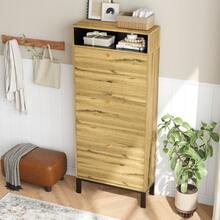 Tall, Narrow Shoe Cabinet/Shoe Rack With 3 Doors And Multiple Compartments, 147 Cm High - 查看 3