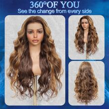 P4/27 蜂蜜色挑染波浪卷13x4蕾丝前假发，适合角色扮演、日常佩戴、派对等场合，耐热纤维发际线假发，婚礼礼物 - SP4/27 - 查看 2
