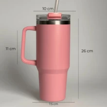 Garrafa Copo Térmico Personalizado Inox Tampa em Acrílico e Canudo 1200ml - Rosa - Visão 4