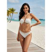 Women's Halter Bikini Swimsuit - Textured Bandeau Two Piece Bathing Suit With Shell & Starfish Detail, Beach Pool Summer Vacation Swimwear - 多色400 - 查看 2