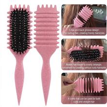 1pc Smooth Pink Back Hair Brush, Salon Styling Brush, Soft Bristle Beard Brush, Leopard Printed Comb, Edge Brush For Trimming Hair Edges, Providing Luster For All Hair Types, Straightening Curly Hair, Restoring Shine And Texture, Hair Clip, Home Supplies - Pink - View 5