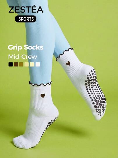 1/3 Đôi tất cổ cao nhiều màu sắc, tất thể thao chống trượt thoáng khí dành cho Yoga Pilates, tất lưới thoáng khí với viền ren hình trái tim, co giãn thoải mái cho các hoạt động thể thao trong nhà, hàng ngày, ở nhà, văn phòng, đi bộ, du lịch.