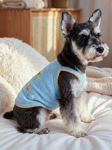 PETCIRCLE 1件宠物狗衣服，室内外皆宜，欧美韩风，适合贵宾犬、泰迪犬、小型犬和幼犬，休闲可爱舒适的波拉波拉背心 - 蓝色 - 藍色 - 查看 2