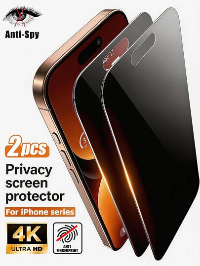 2 piezas Protector de pantalla de vidrio templado 9H anti-espía compatible con iPhone 17 Pro Max/17 Pro/17 Air/17/16 Pro Max/16 Pro/16 Plus/16E/15/14/13/12/11/XR/X, anti-espionaje, anti-arañazos, anti-rotura, cobertura de pantalla completa, compatible con fundas de teléfono