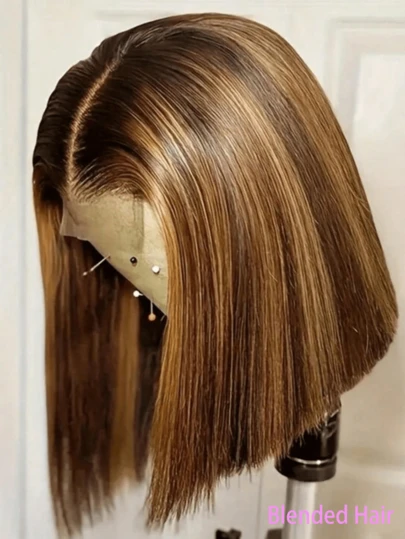 MECRY Blended Hair 200% Density Highlight 13x4 HD Lace Front Human Frontal Hair Wigs For Women P4/27 Bone Straight Glueless Transparent Remy Lace Frontal Wigs 28 30 32 Inch Lace Closure Wig Pre Plucked Colored Wig