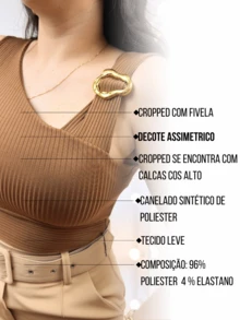 Women's Modern Ribbed Cropped Blouse With Buckle - , Elegant, Casual, Asymmetrical - Burgundy - View 4