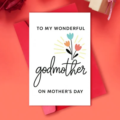 1pc Beautiful Mothers Day Card For Godmother Colorful Flower Godparent Appreciation Gift, English & Multilingual-Like Message, Thank You Card For Godmothers, Aunts, Nannies