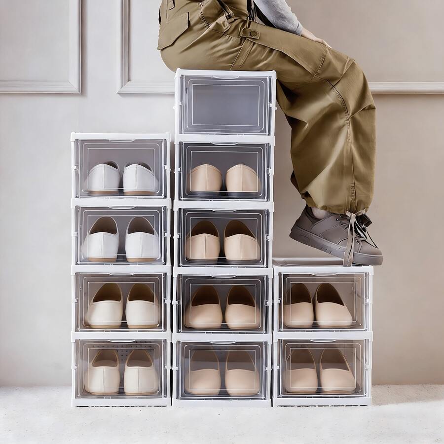 [haosin]6 Camadas Armário de Sapatos/Organizador de Objetos/Prateleira de Armazenamento - Sem Instalação Anti-poeira e Resistente, Organizador de Entrada para Apartamento/Casa/Fazenda, Economizador de Espaço Multifuncional, Ideal para Presente de Natal e Dia das Mães - Branco - Visão 1