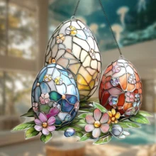 2 Decorazioni acriliche a tema uova di Pasqua per catturare la luce solare | Decorazione per finestre, adatta per casa, caffè, ristorante, perfetta per appendere in giardino all'aperto, regalo di Pasqua per gli amici - Multicolore - Visualizzare 5