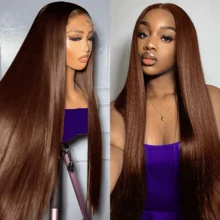 MUEN 200% Density 30 Inches Brown Straight 13x4 Lace Front Wigs Human Blended Hair Long Chocolate Brown Straight Heat Resistant Hair Wigs For Women Mocha Brown Silky Straight Synthetic Fiber Glueless Hairpiece Wigs 13*4 HD Transparent Lace Frontal Wig Brown Straight Hair Wigs - S4 - View 5