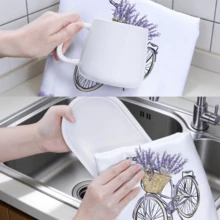 MEMNUN 2条紫色格子薰衣草篮子自行车印花厨房毛巾，可作洗碗巾、手巾、抹布，尺寸为15.75*23.62英寸（40*60厘米），超柔软吸水超细纤维布，厨房配件，可机洗，适用于餐厅、厨房、节日装饰和礼品，四季皆宜。 - 彩色 - 查看 11