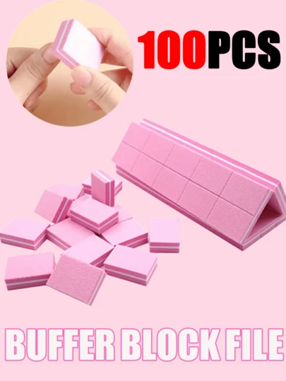 2/10/20/50/100pcs Nail Buffing Blocks, 100/180 Grit Nail Files, Mini Double-Sided Foam Nail Buffers, Suitable For Acrylic Nail Trimming Tools