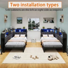 CollaredEagle Twin Corner Bed Frame With Storage Bookcase, Bed Unit With Charging Station And LED Light, Twin Size Platform Beds With Storage And Charging Station, With 2 Underneath Storage Drawers, Gray - Xem 6