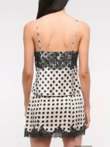 Women's Patchwork Satin Cami Top Polka Dot Print Deep V-Neck Tie Front Spaghetti Strap Camisole - 白色 - 查看 3