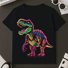 Boys' T-Shirt And Shorts Set With Neon Dinosaur Print, Premium Sizes 2 To 16 - 黑色 - 查看 2