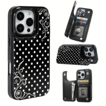 Pearl Polka Dot Dream Patterned Card Holder Leather Case Is Compatible With IPhone 17 Pro Max/Air/16/15/14/13/12/11.For Samsung S22/S23/S24/25. It's An Ideal Gift For Christmas, Valentine's Day, And New Year's, Perfect For Boyfriends, Girlfriends, And Family. - Pink - View 3