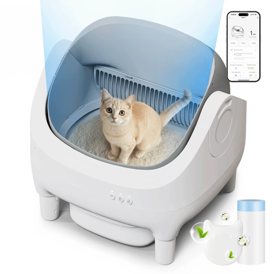 DEVOKO Automatic Self-Cleaning Cat Litter Tray 360° Fully Open Design APP Remote Control, Integrated Protection Automatic Cat Litter Tray For Multiple Cats - UK Plug(220-240V) - View 1