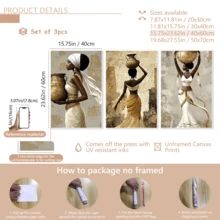 3 Tranh nghệ thuật treo tường cổ điển, tranh in trên vải canvas - Tranh nghệ thuật treo tường phong cách Châu Phi, tối giản, hình ảnh người phụ nữ thanh lịch, điểm nhấn vàng, có khung hoặc không khung, trang trí phòng, trang trí nhà cửa, trang trí ký túc xá sinh viên, khách sạn, nhà ở, phòng khách, phòng ngủ, phòng tắm và văn phòng - Quà tặng trang trí tường - A - Xem 14