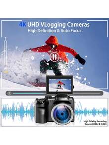 64MP 4K Digital Camera For Photography, Vlogging Cameras  With 3" Flip Screen,16X Digital Zoom, WiFi& Autofocus,2 Batteries, 32GB TF Card - màu đen - Xem 3