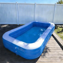 1个三层充气游泳池，尺寸为120英寸 x 72英寸 x 22英寸，超大加厚PVC材质，家用成人降温泳池，户外花园后院夏季派对大型水池 - 彩色 - 查看 2