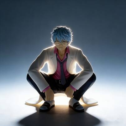 银魂蹲姿坂田银时三年级Z班老师银桑趣味手办桌面摆件