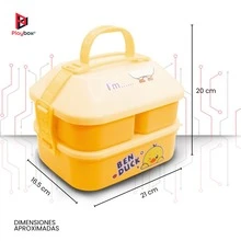 Lonchera Tipo Tóper 3 en 1 con Cubiertos y Asa Transportable Termorresistente YUDA16117 - Amarillo - Ver 3
