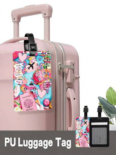 Thẻ hành lý bằng da PU màu hồng tươi sáng với họa tiết máy bay và hộ chiếu này rất phù hợp cho những người đam mê du lịch và yêu thích du thuyền. Đây là lựa chọn tuyệt vời để nhận diện hành lý và làm phụ kiện du lịch.