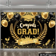1 tấm banner phẳng 2D - Banner chúc mừng tốt nghiệp với hình bằng tốt nghiệp và mũ tốt nghiệp, thích hợp cho các sự kiện, đám cưới, tiệc tùng, lễ trưởng thành, các mùa lễ hội, lối vào. - Nhiều màu 2 - Xem 3