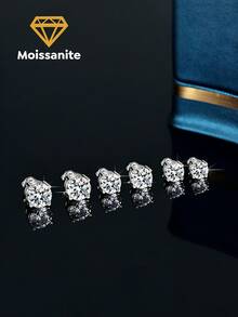 1 Pair 0.5ct-2ct S925 Sterling Silver 4-Prong Moissanite Screw Back Earrings, Classic & Elegant, Ideal Engagement/Wedding Jewelry Gift For Women - Threaded Moissanite Earrings - View 1