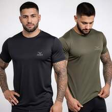 Kit Of 2 Men's Dry Fit T-Shirts For Gym, Training, Fitness, Sports, Running, Lightweight, Breathable, Comfortable, High Performance - Black + Military Green - View 8