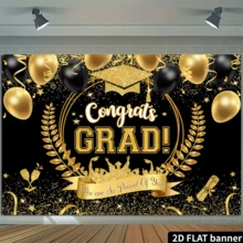 1 tấm banner phẳng 2D - Banner chúc mừng tốt nghiệp với hình bằng tốt nghiệp và mũ tốt nghiệp, thích hợp cho các sự kiện, đám cưới, tiệc tùng, lễ trưởng thành, các mùa lễ hội, lối vào. - Nhiều màu 2 - Xem 5