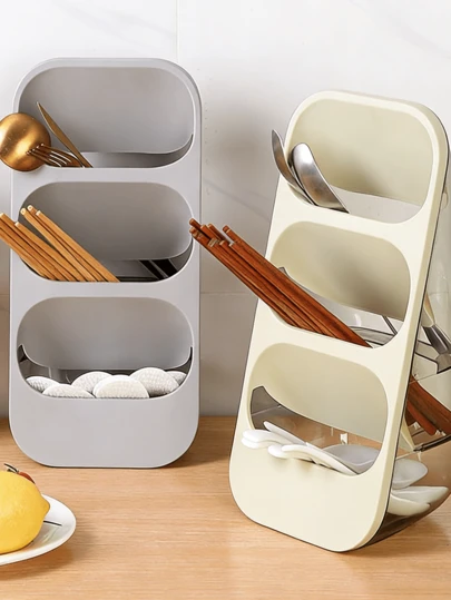 Luxury Style Multi-Compartment Cosmetic Storage Box, Slanted Desktop Organizer Rack. Made Of High-Quality PP Material With Semi-Transparent Frosted Finish. Large Capacity 3-Tier Design To Hold Lipsticks, Makeup Brushes, Sponges, Combs, Skincare Products And More. Minimalist Modern Style With Rounded Corners To Prevent Bumps. Available In Off-White And Light Gray Colors, Suitable For Vanity, Desk, Bathroom And More.