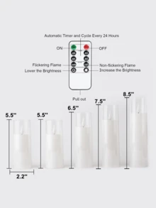 5-Pack Clear Realistic Flickering Flameless Candles, Battery Operated With Remote Control & Timer. Acrylic Column LED Candles For Home, Holiday And Party Decor (2.2 Inches Diameter, 5/6/7/8 Inches Height) - White - View 10